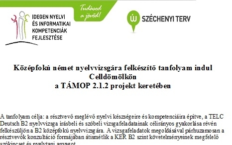 Középfokú német nyelvvizsgára felkészítő tanfolyam indul Celldömölkön 